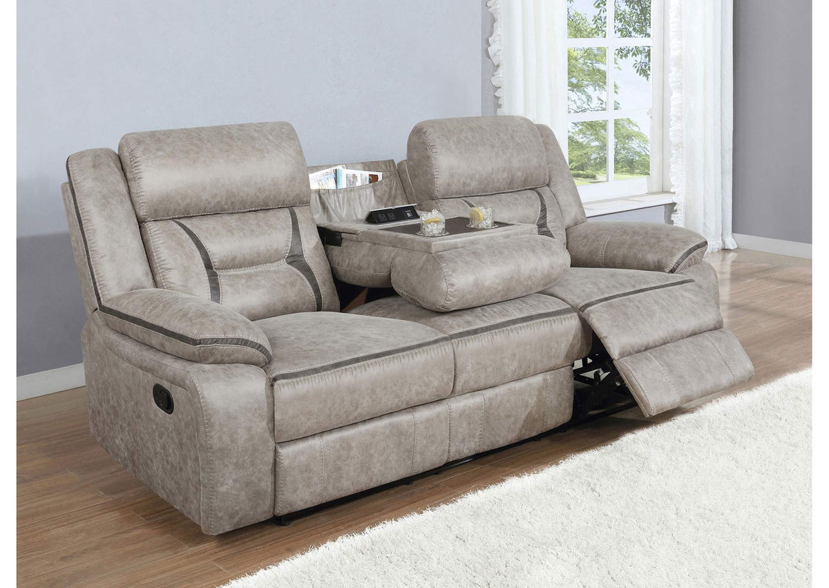 651351 Greer Upholstered Motion Reclining Sofa Taupe