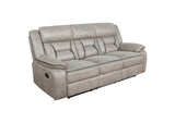651351 Greer Upholstered Motion Reclining Sofa Taupe