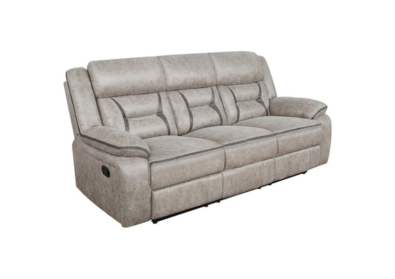 651351 Greer Upholstered Motion Reclining Sofa Taupe