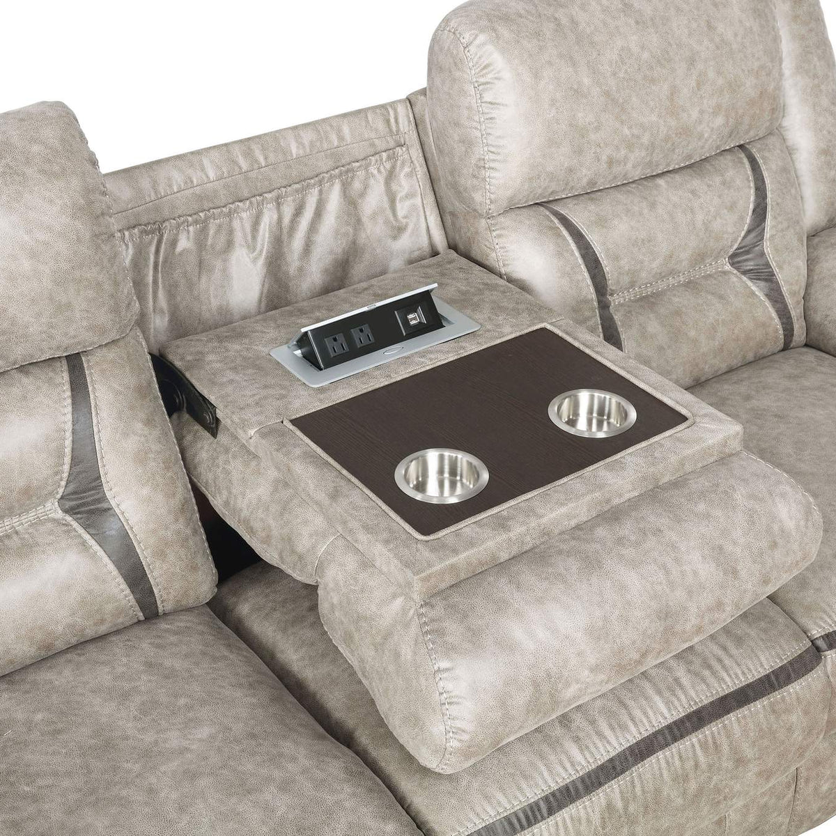 651351 Greer Upholstered Motion Reclining Sofa Taupe