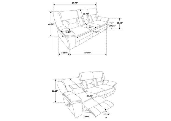 651351 Greer Upholstered Motion Reclining Sofa Taupe