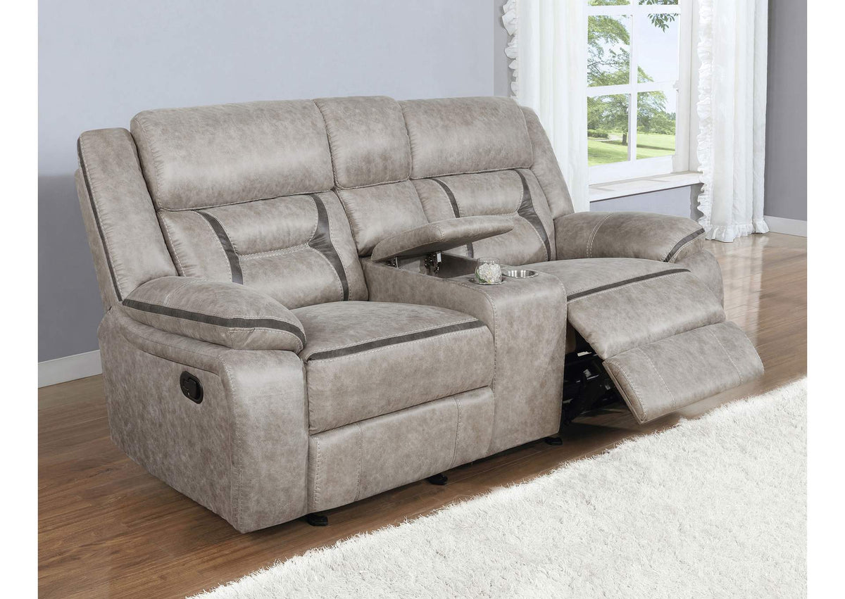 651352 Greer Upholstered Motion Reclining Loveseat Taupe