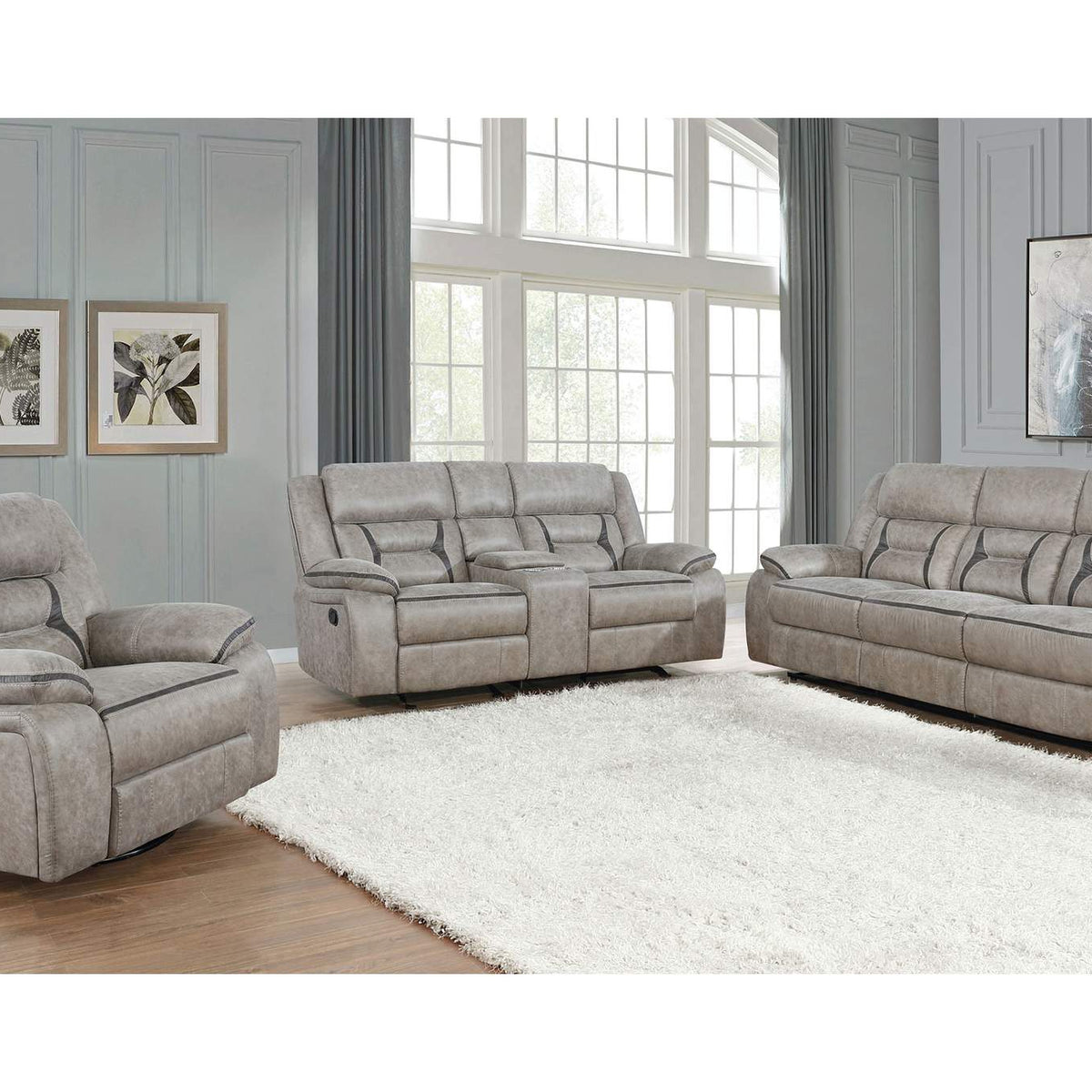 651352 Greer Upholstered Motion Reclining Loveseat Taupe