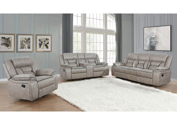 651352 Greer Upholstered Motion Reclining Loveseat Taupe