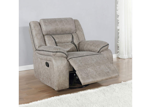 651353 Greer Upholstered Swivel Glider Recliner Chair Taupe