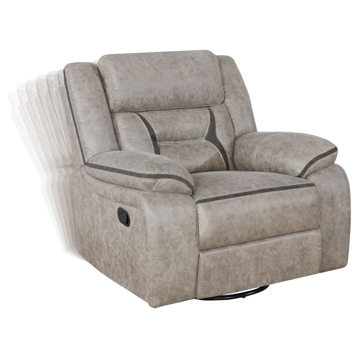 651353 Greer Upholstered Swivel Glider Recliner Chair Taupe