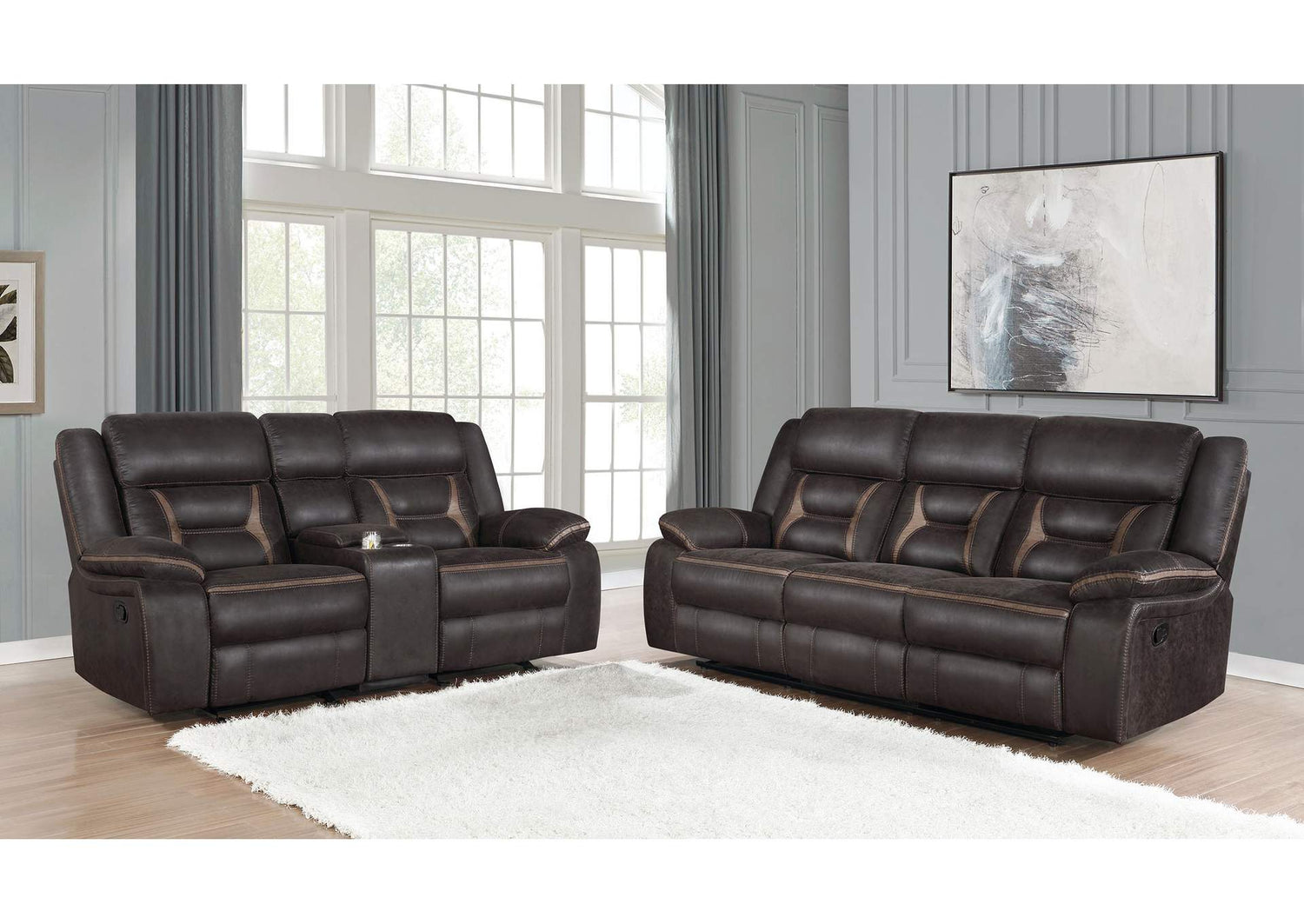 Greer 2-piece Upholstered Reclining Sofa Set Brown