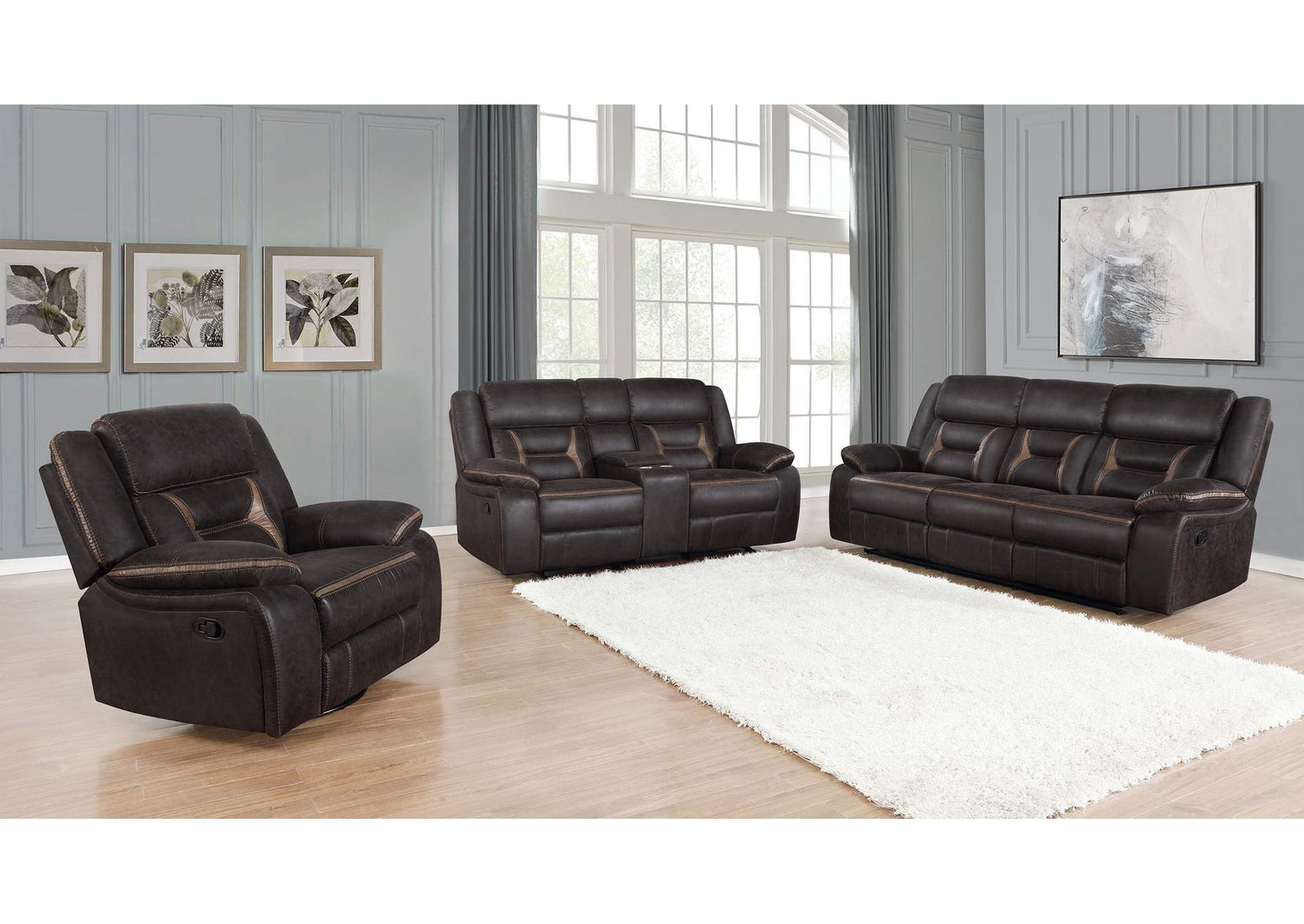Greer 3-piece Upholstered Reclining Sofa Set Brown
