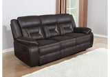 651354 Greer Upholstered Motion Reclining Sofa Brown