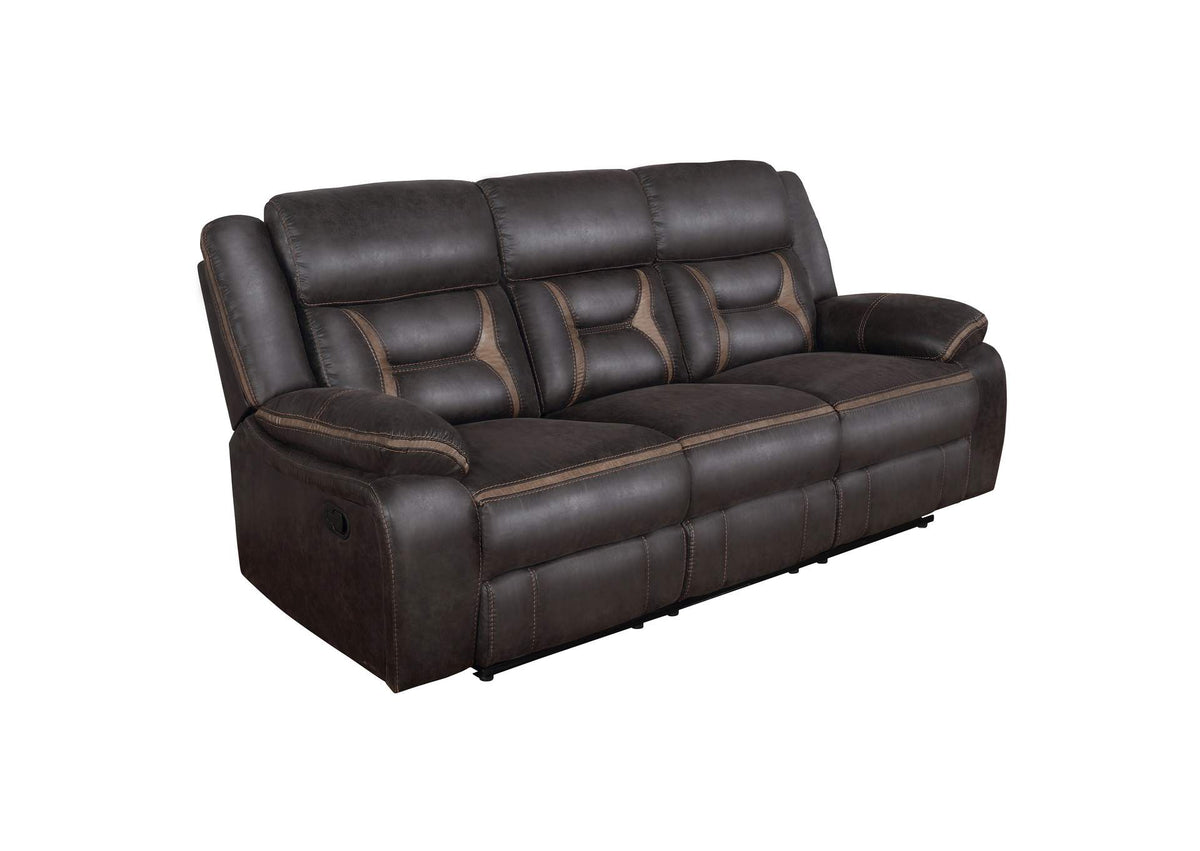 651354 Greer Upholstered Motion Reclining Sofa Brown
