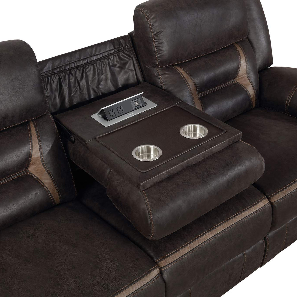 651354 Greer Upholstered Motion Reclining Sofa Brown