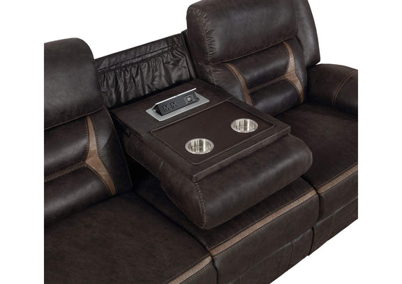 651354 Greer Upholstered Motion Reclining Sofa Brown