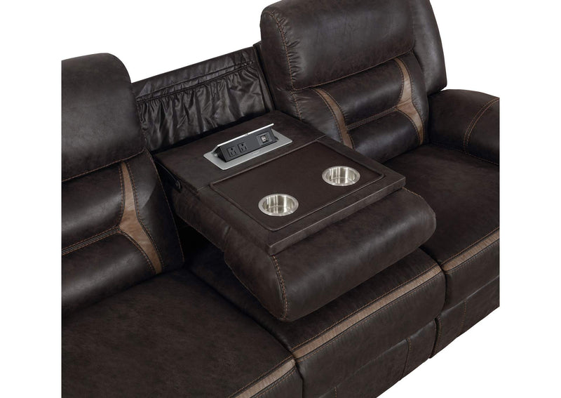 651354 Greer Upholstered Motion Reclining Sofa Brown