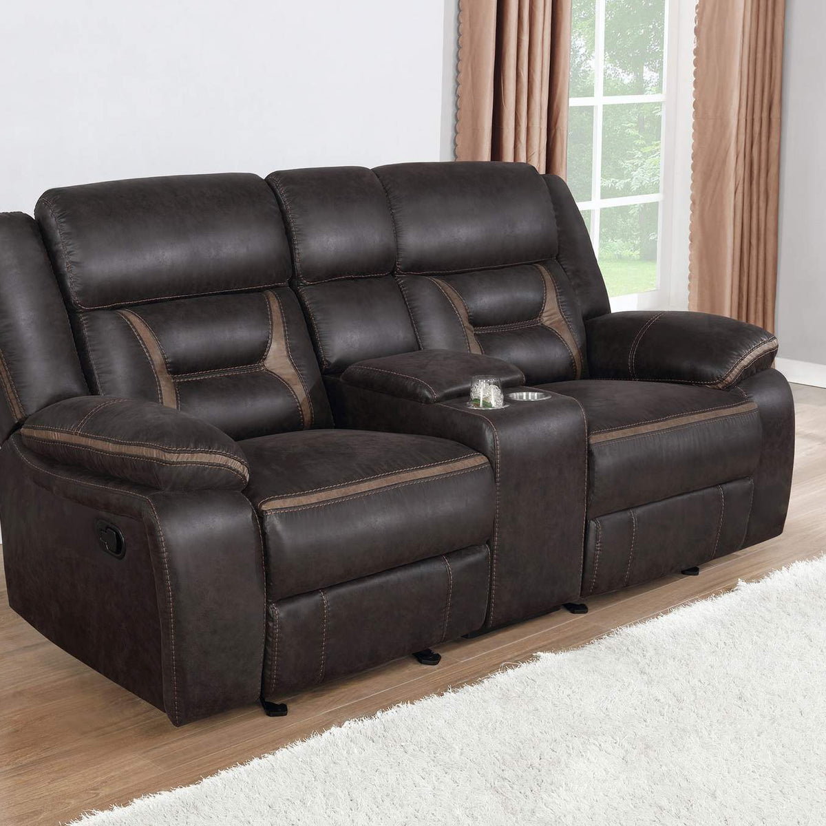 651355 Greer Upholstered Motion Reclining Loveseat Brown