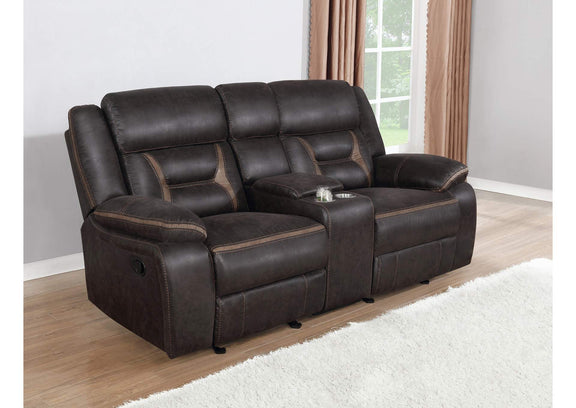651355 Greer Upholstered Motion Reclining Loveseat Brown