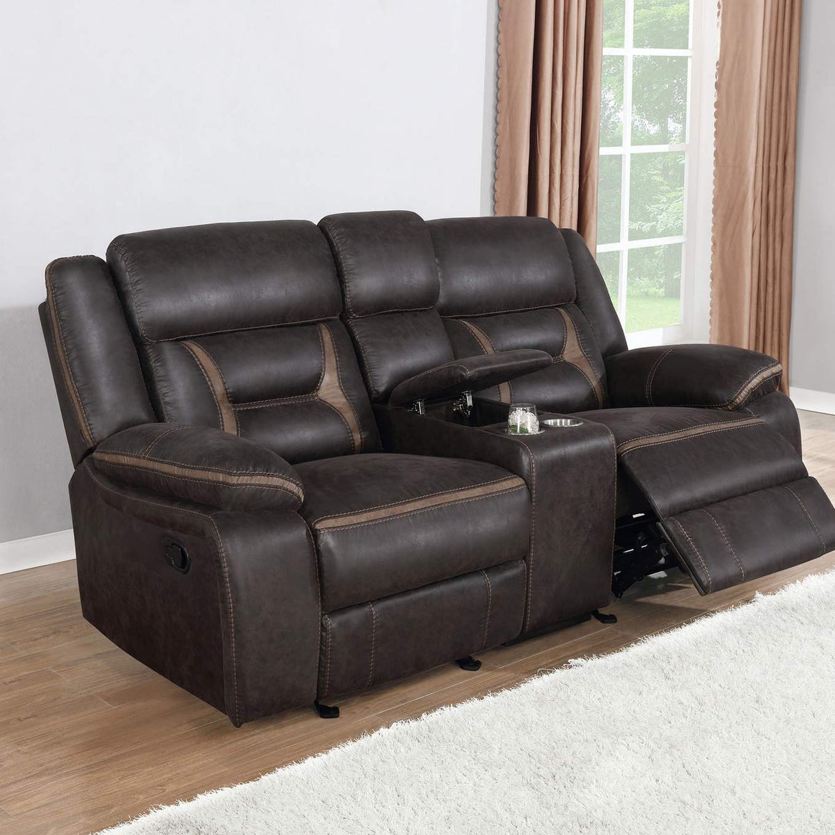 651355 Greer Upholstered Motion Reclining Loveseat Brown