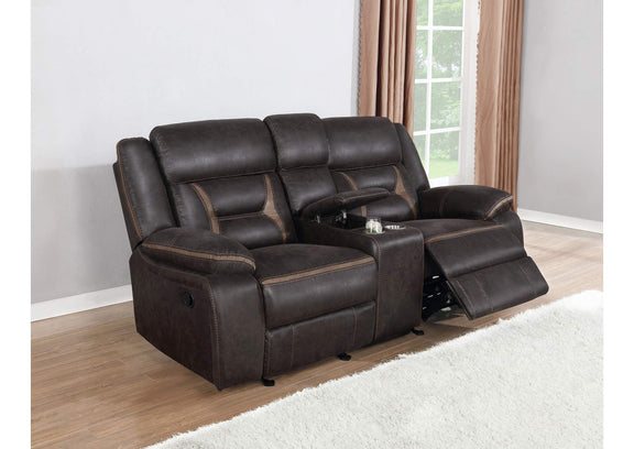 651355 Greer Upholstered Motion Reclining Loveseat Brown
