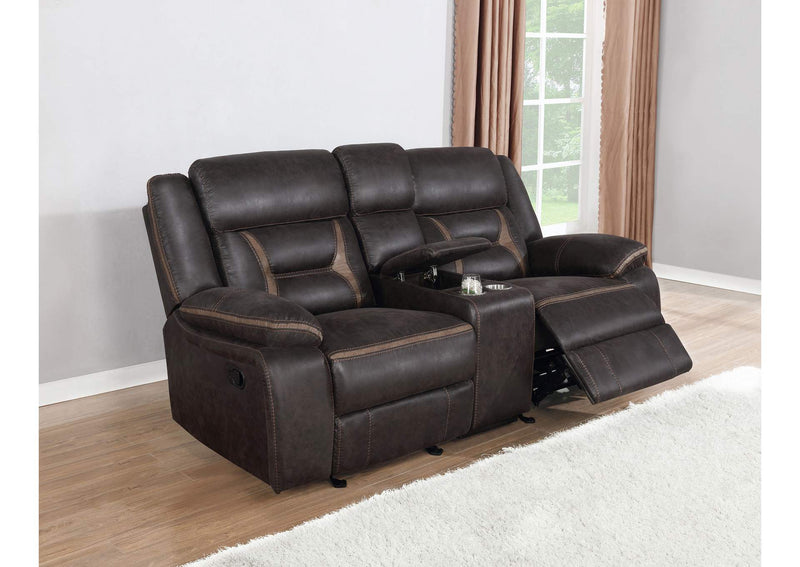 651355 Greer Upholstered Motion Reclining Loveseat Brown