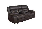 651355 Greer Upholstered Motion Reclining Loveseat Brown
