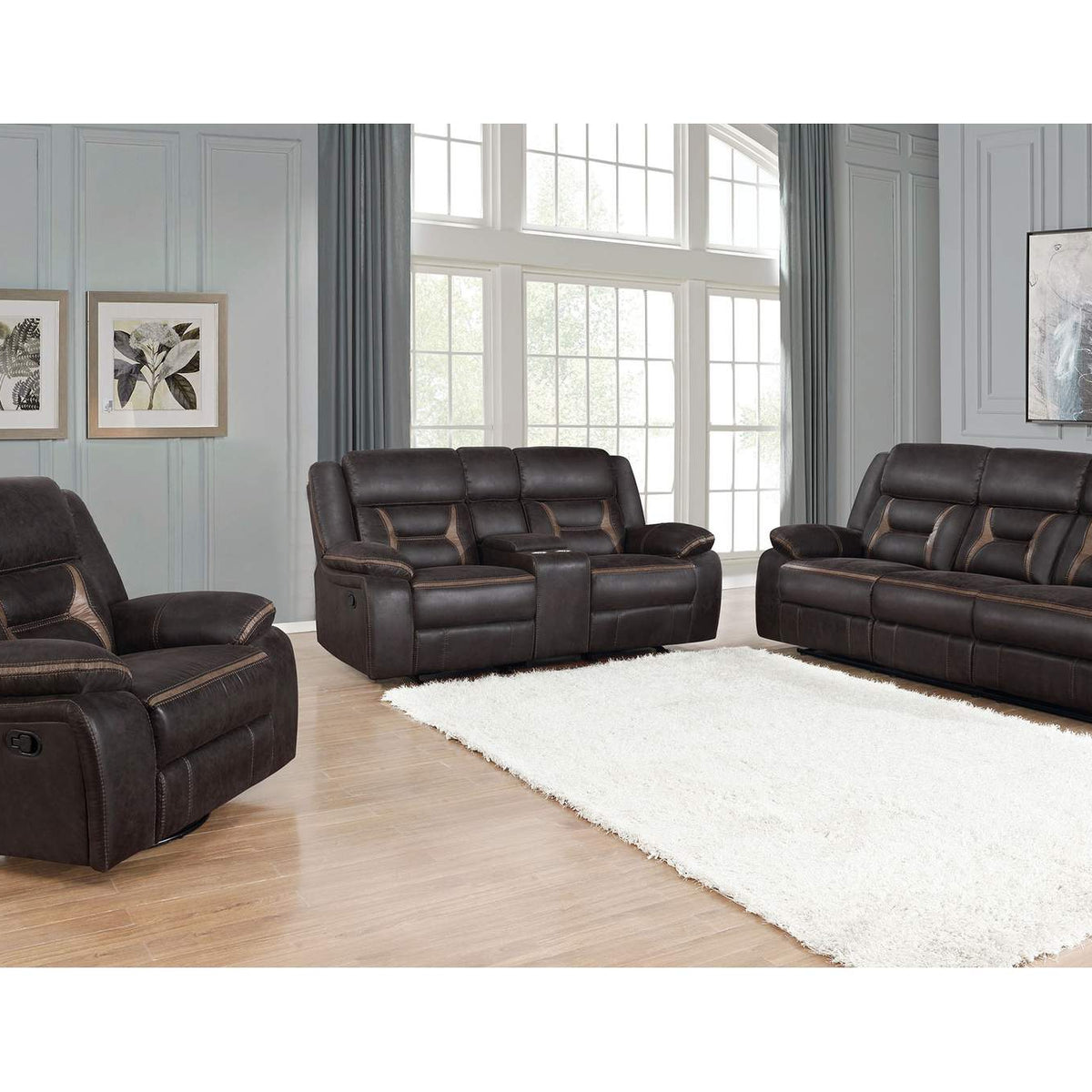 651355 Greer Upholstered Motion Reclining Loveseat Brown