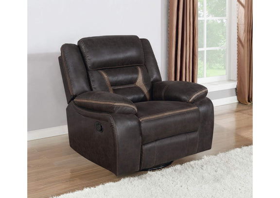 651356 Greer Upholstered Swivel Glider Recliner Chair Brown