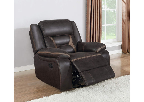 651356 Greer Upholstered Swivel Glider Recliner Chair Brown