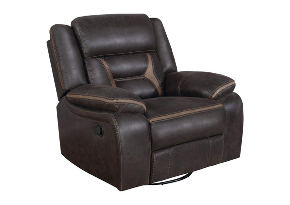 651356 Greer Upholstered Swivel Glider Recliner Chair Brown