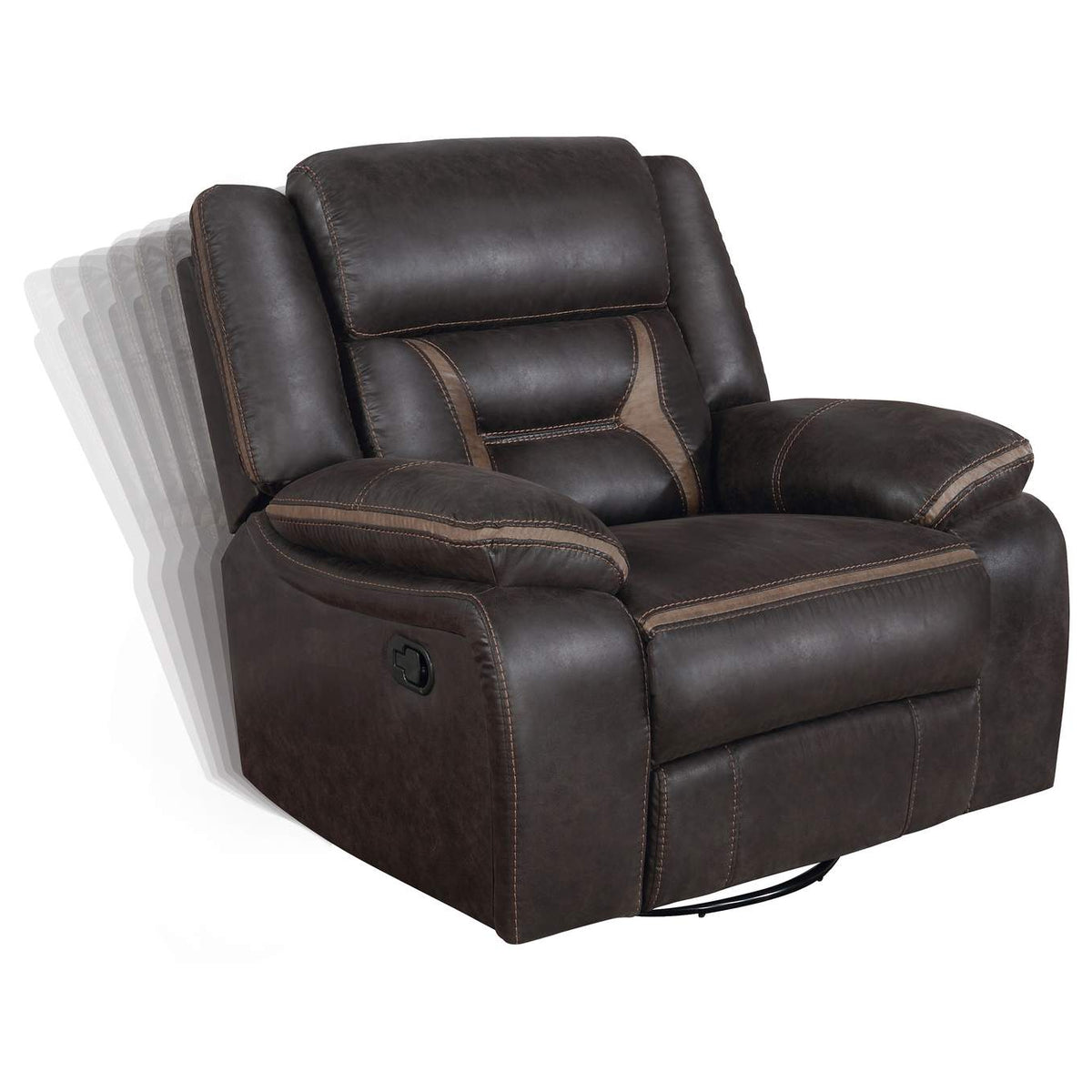651356 Greer Upholstered Swivel Glider Recliner Chair Brown
