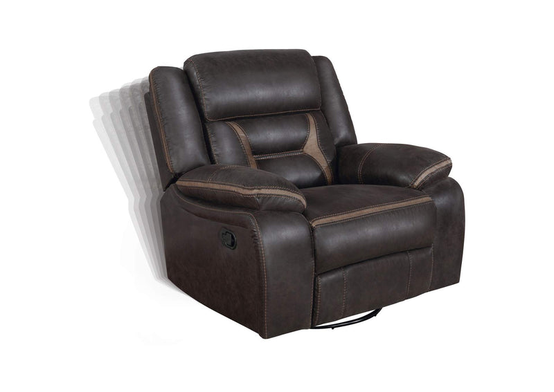 651356 Greer Upholstered Swivel Glider Recliner Chair Brown