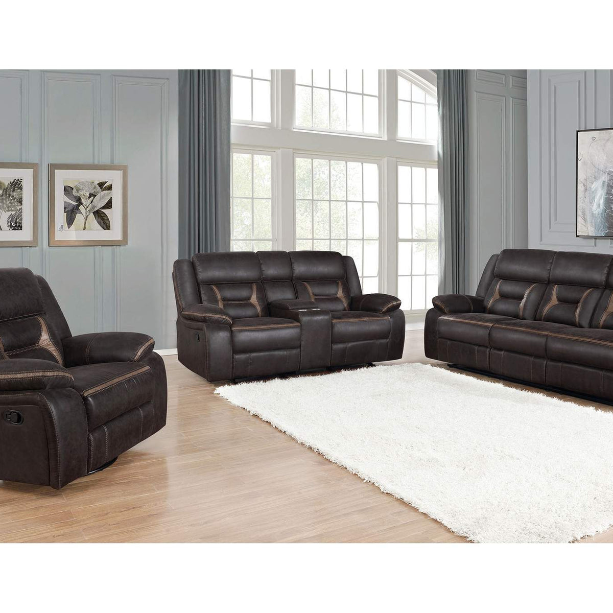 651356 Greer Upholstered Swivel Glider Recliner Chair Brown
