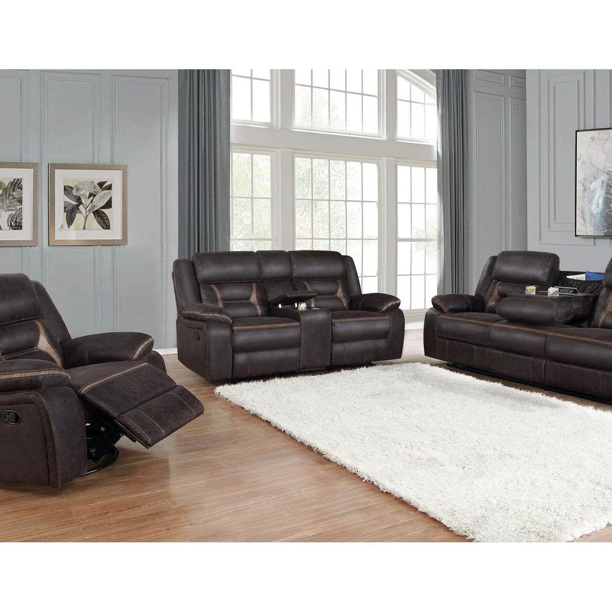 651356 Greer Upholstered Swivel Glider Recliner Chair Brown