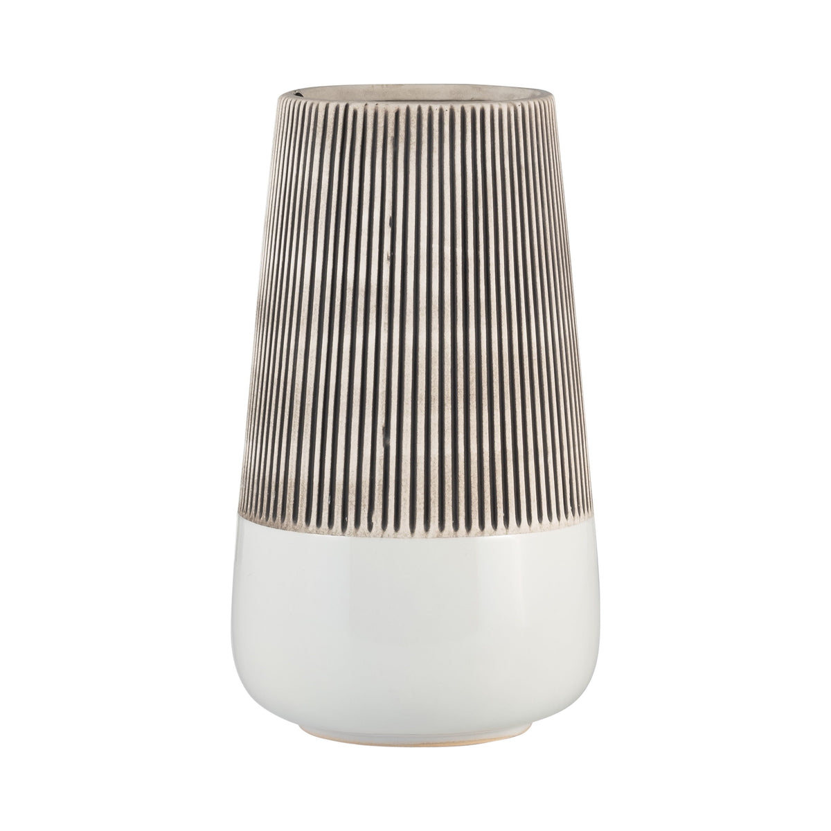 Ceramic10" Ridged Vase - Ivory