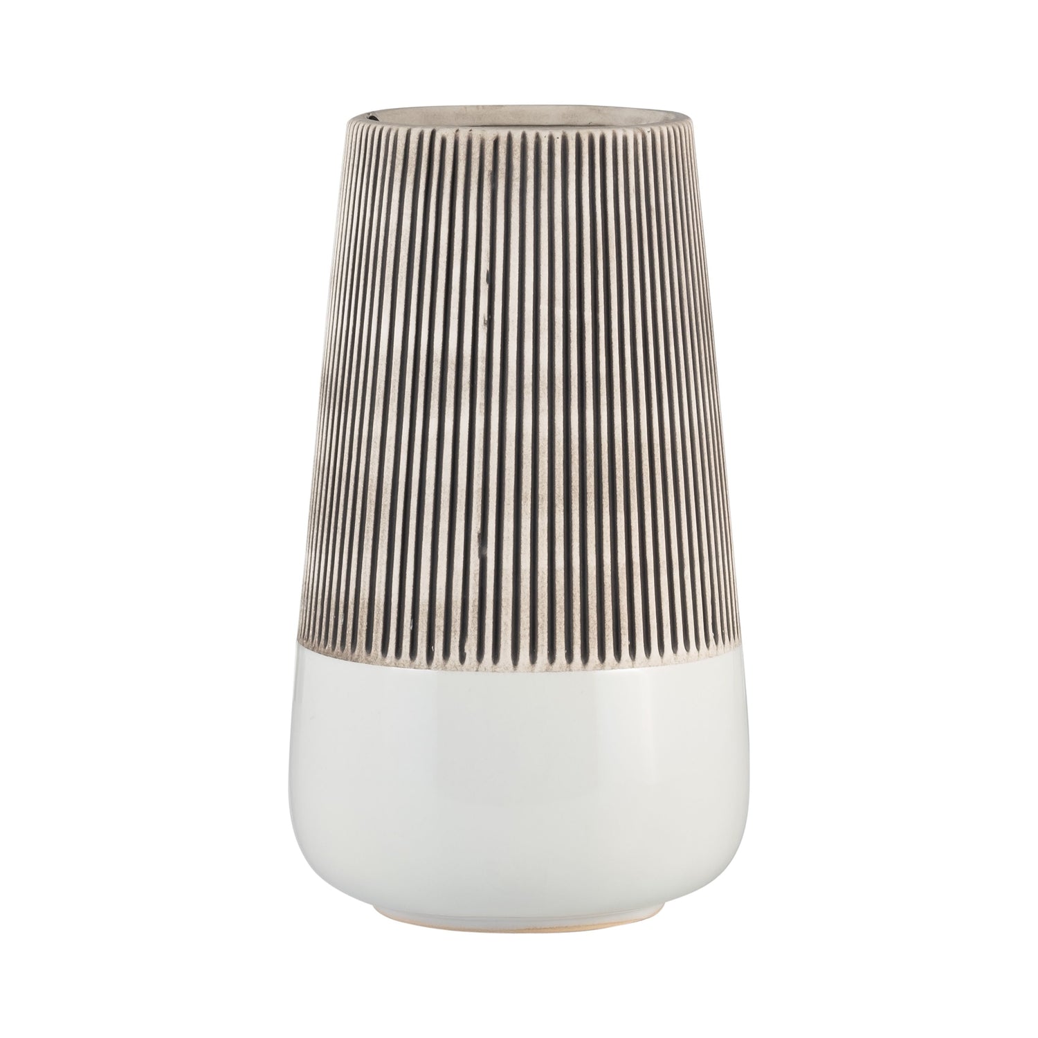 Ceramic10" Ridged Vase - Ivory
