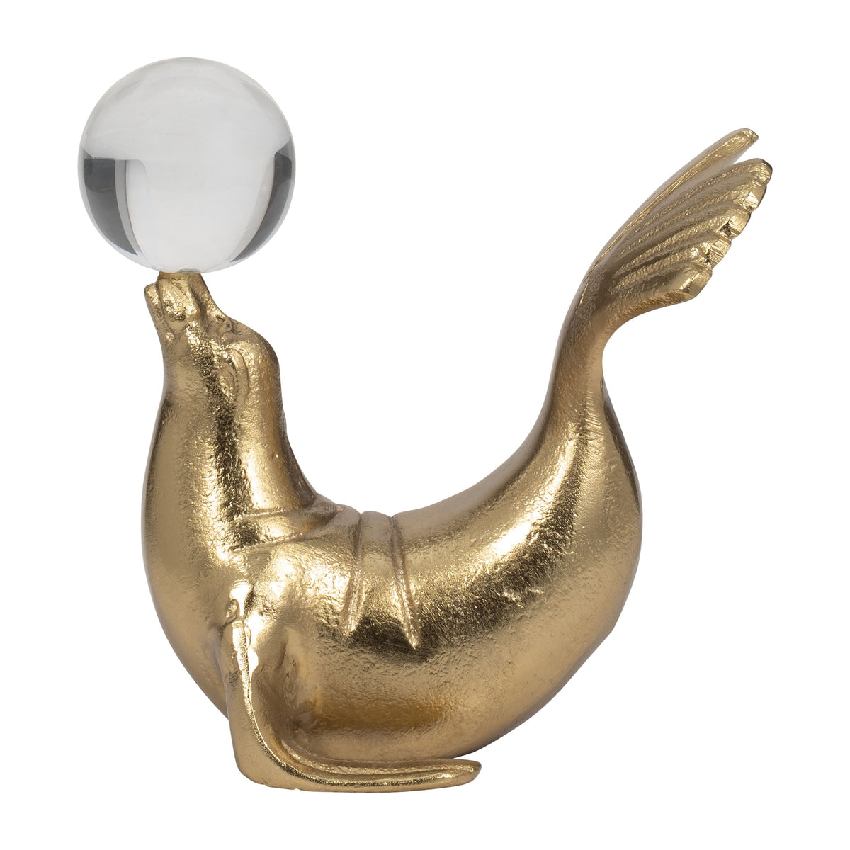 Metal 7" Sea Lion With Acrylic Ball - Gold