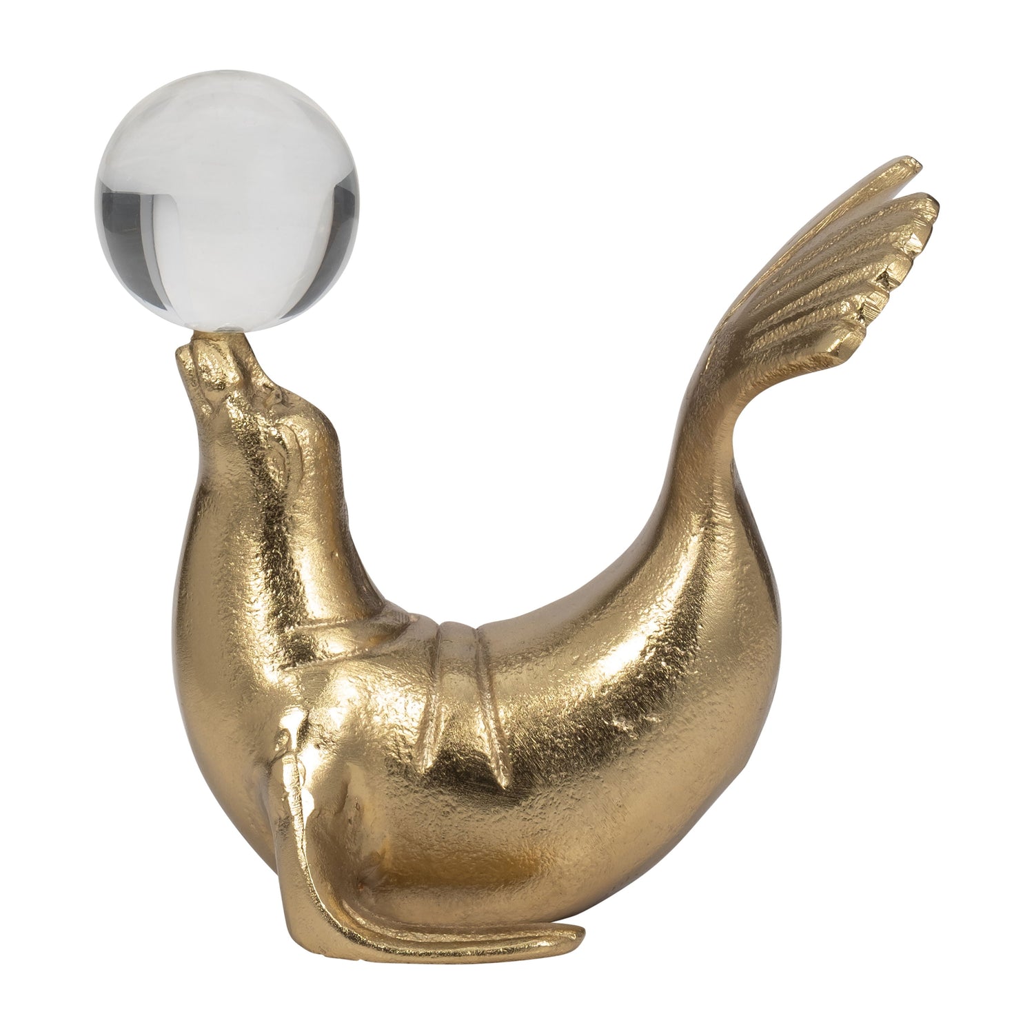 Metal 7" Sea Lion With Acrylic Ball - Gold