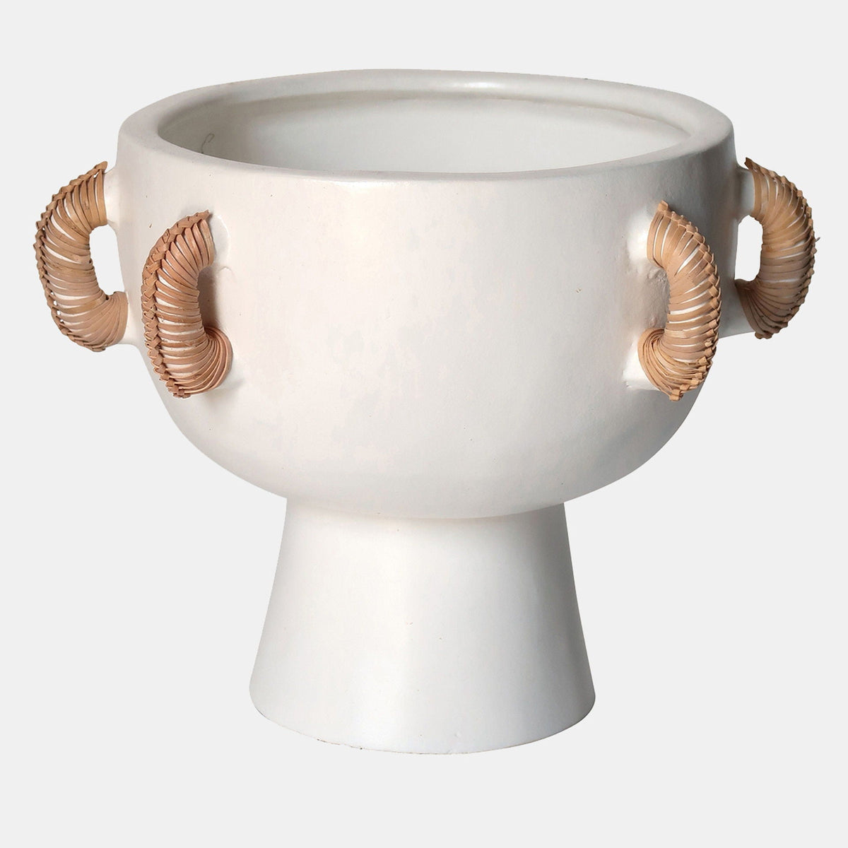 Terracotta Eared Bowl On Stand Vase - White