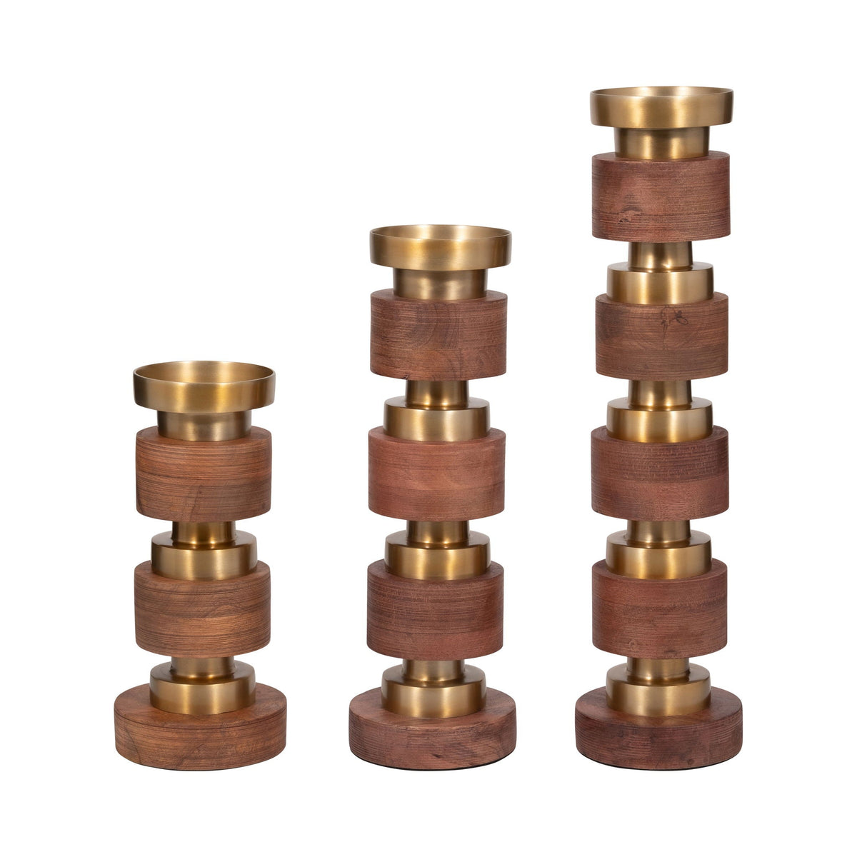 13" / 17" / 22" Hollis Wood Candle Sticks (Set of 3) - Brown