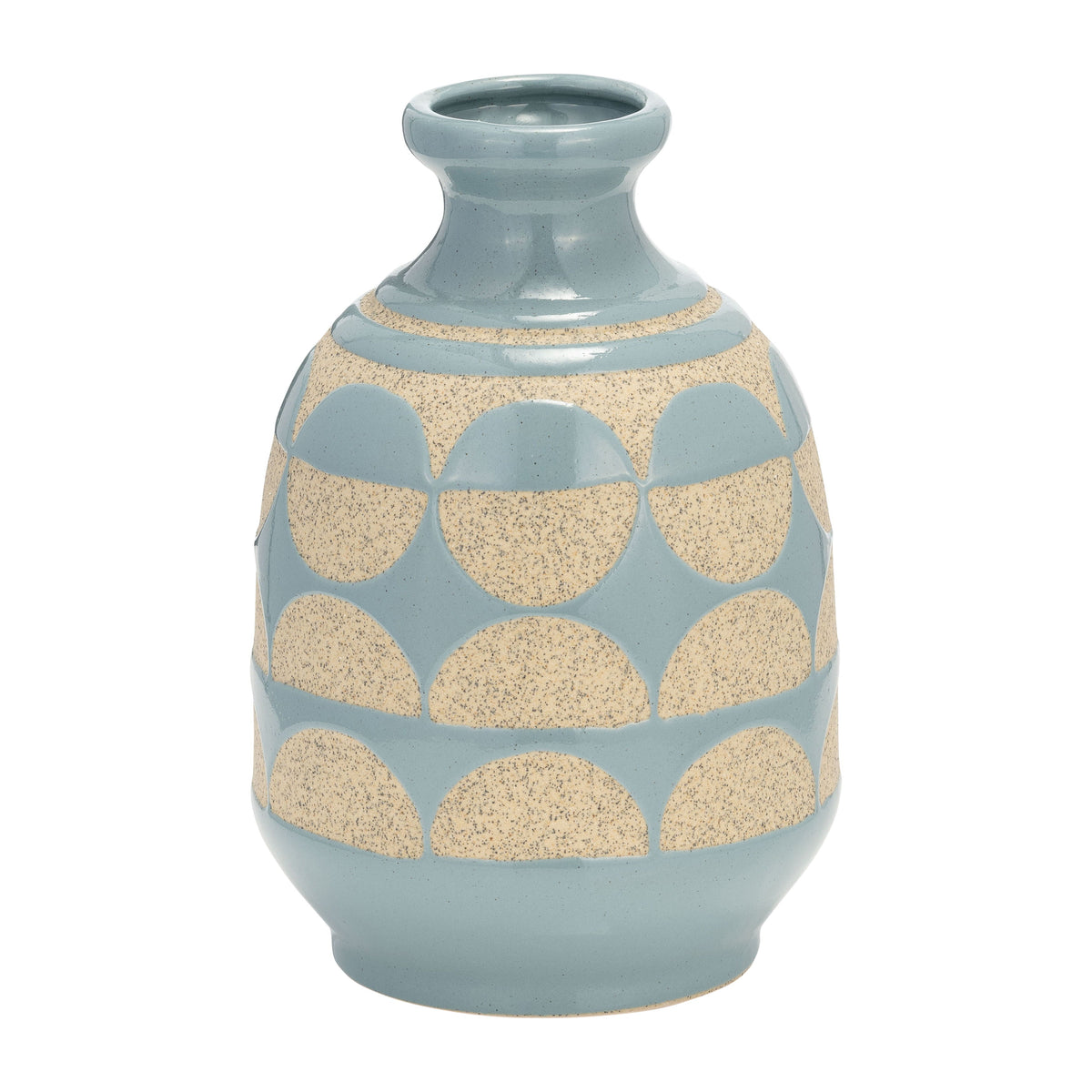Ceramic 10" Half Circles Vase - Cameo Blue