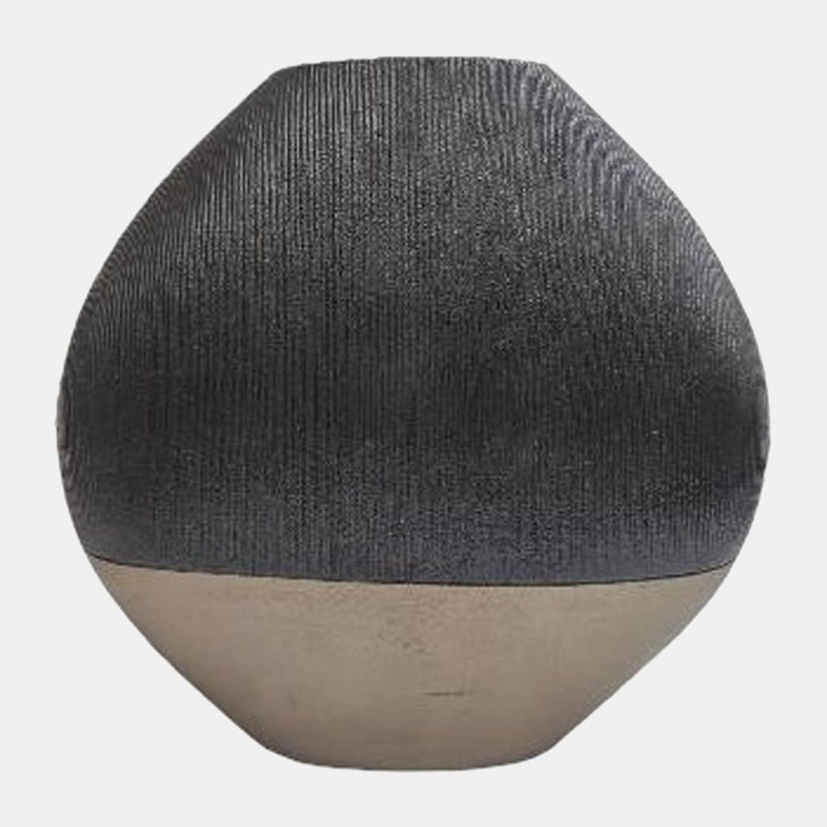 22" Color Block Round Vase - Black / Brass Antique