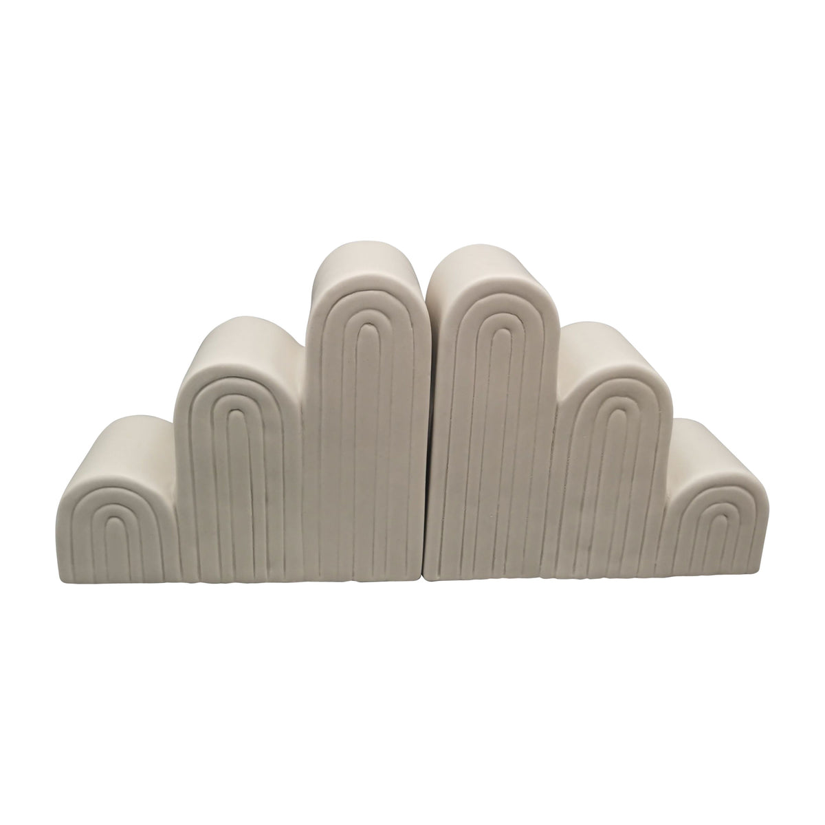 Ceramic 7" Step-Arch Bookends (Set of 2) - Light Gray