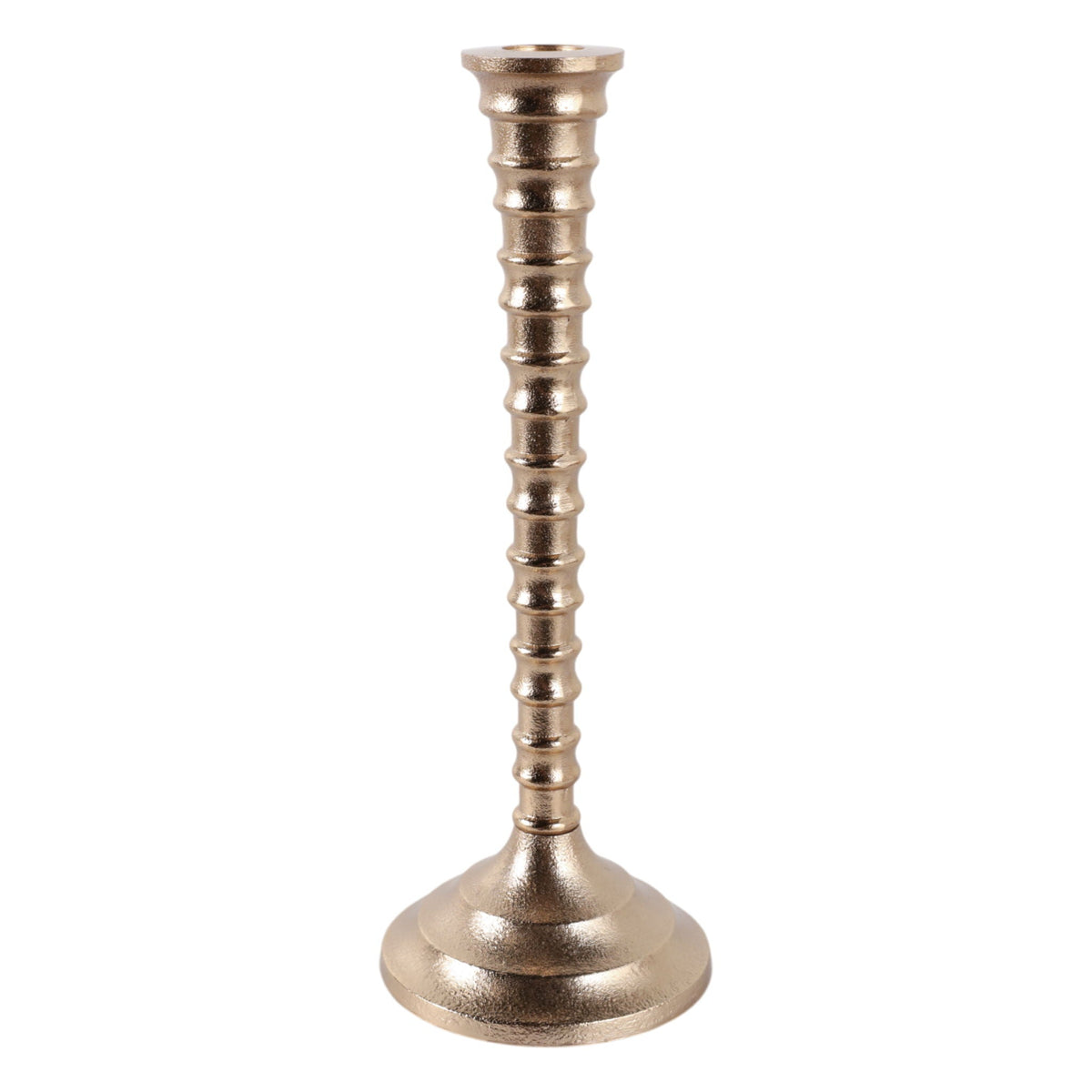 11" x 4" Ribbed Metal Taper Holder - Gold