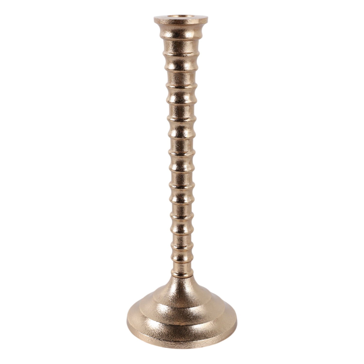 11" x 4" Ribbed Metal Taper Holder - Gold