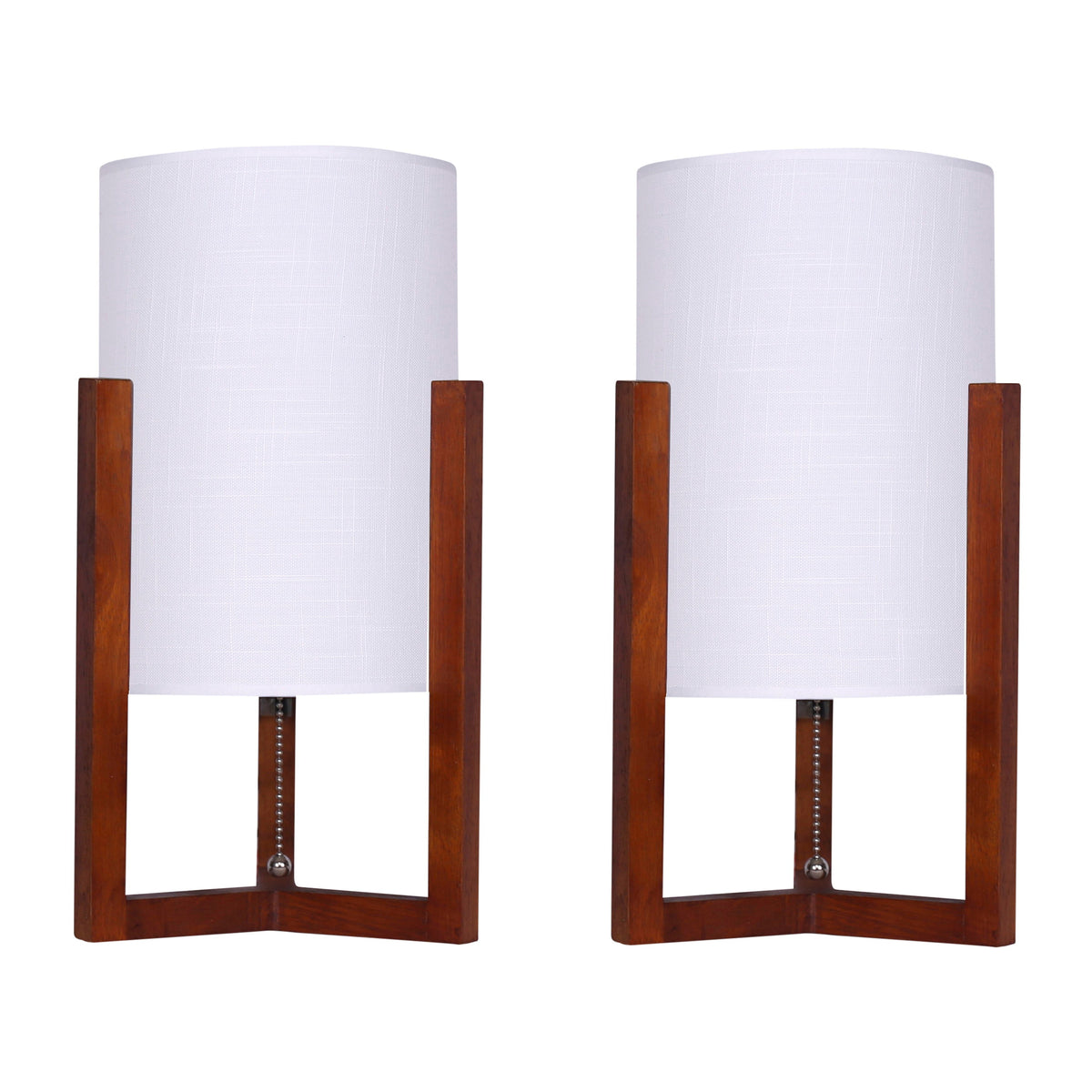 Wood Cylindrical Tripod Table Lamps 16" (Set of 2) - Cherry / White