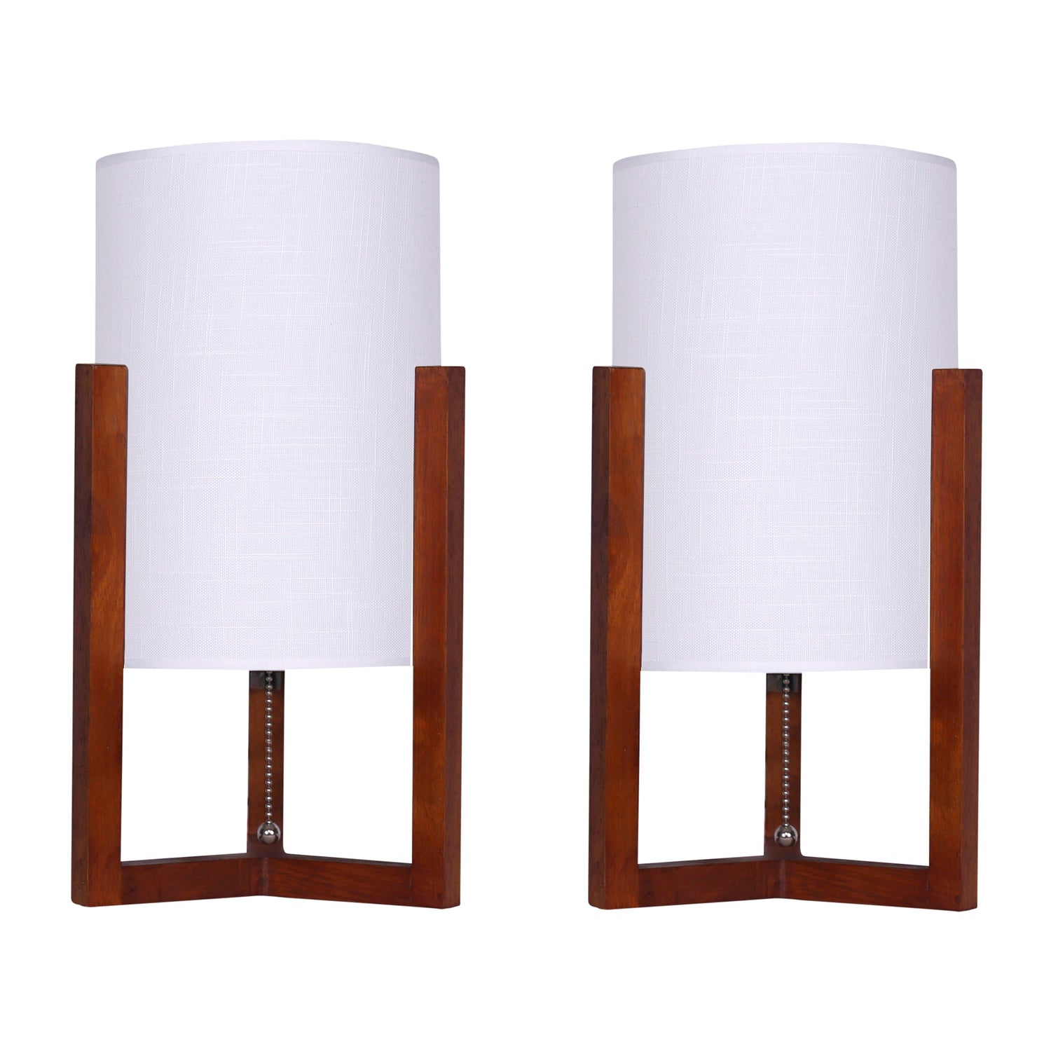 Wood Cylindrical Tripod Table Lamps 16" (Set of 2) - Cherry / White