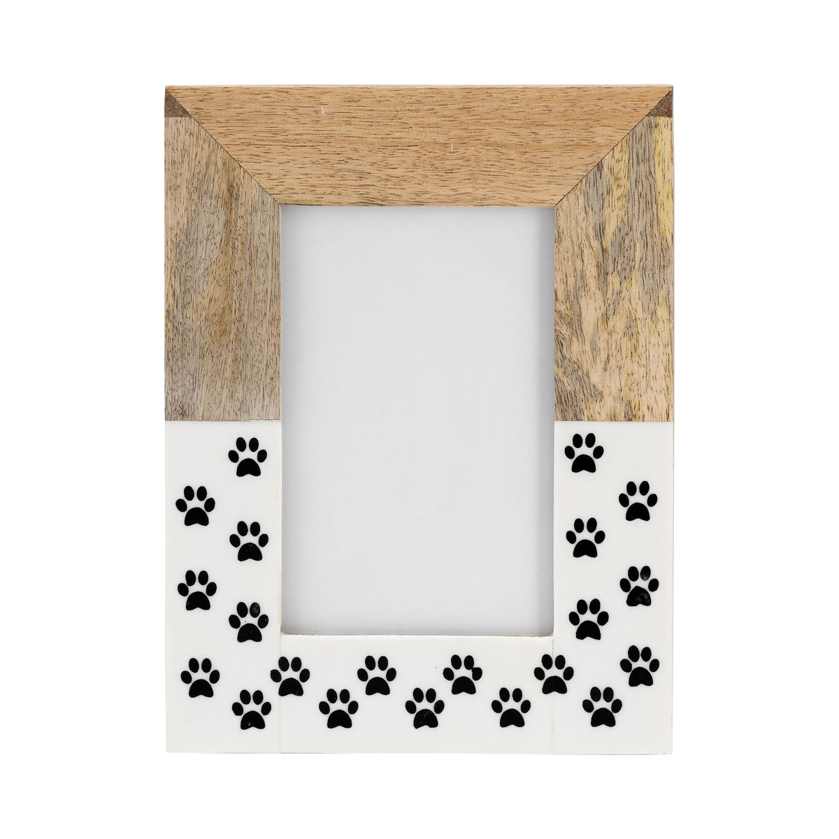 4" x 6'' Wood Dog-paws Photo Frame - White