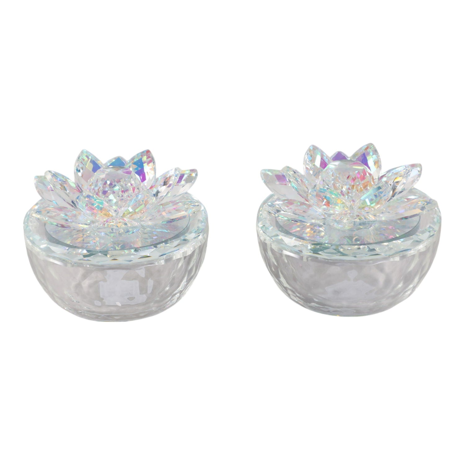 Glass Trinket Box (Set of 2) - Clear / Rainbow