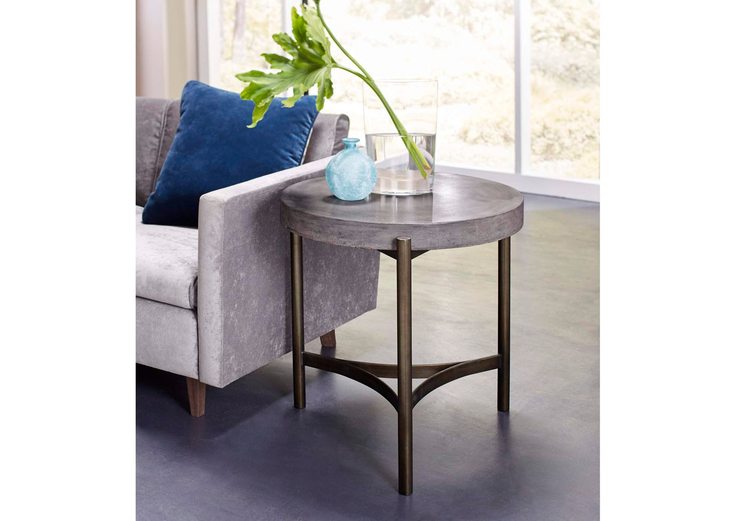 A89422 Lyon Round Natural Concrete And Metal Side Table