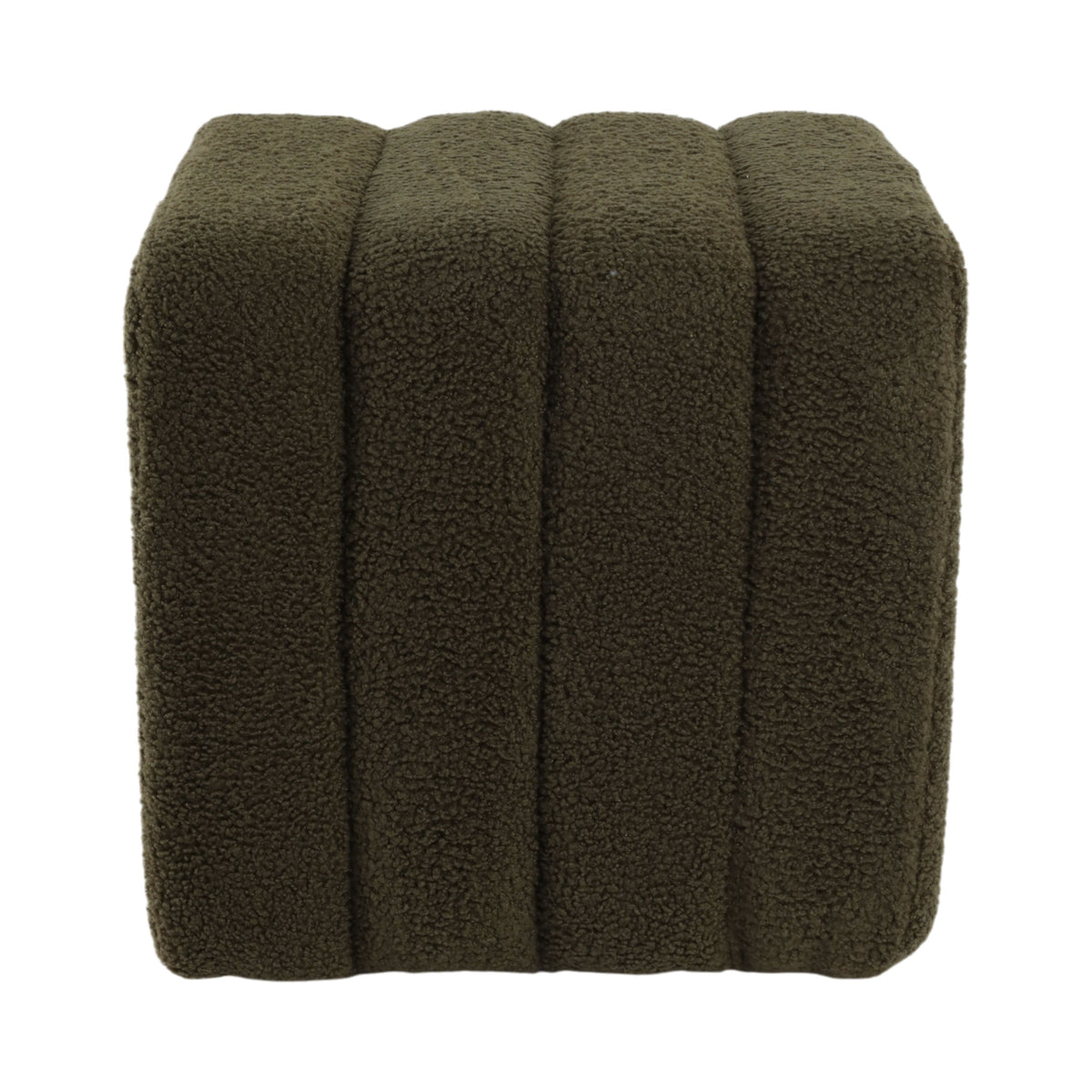 Ridged Square Boucle Ottoman - Green