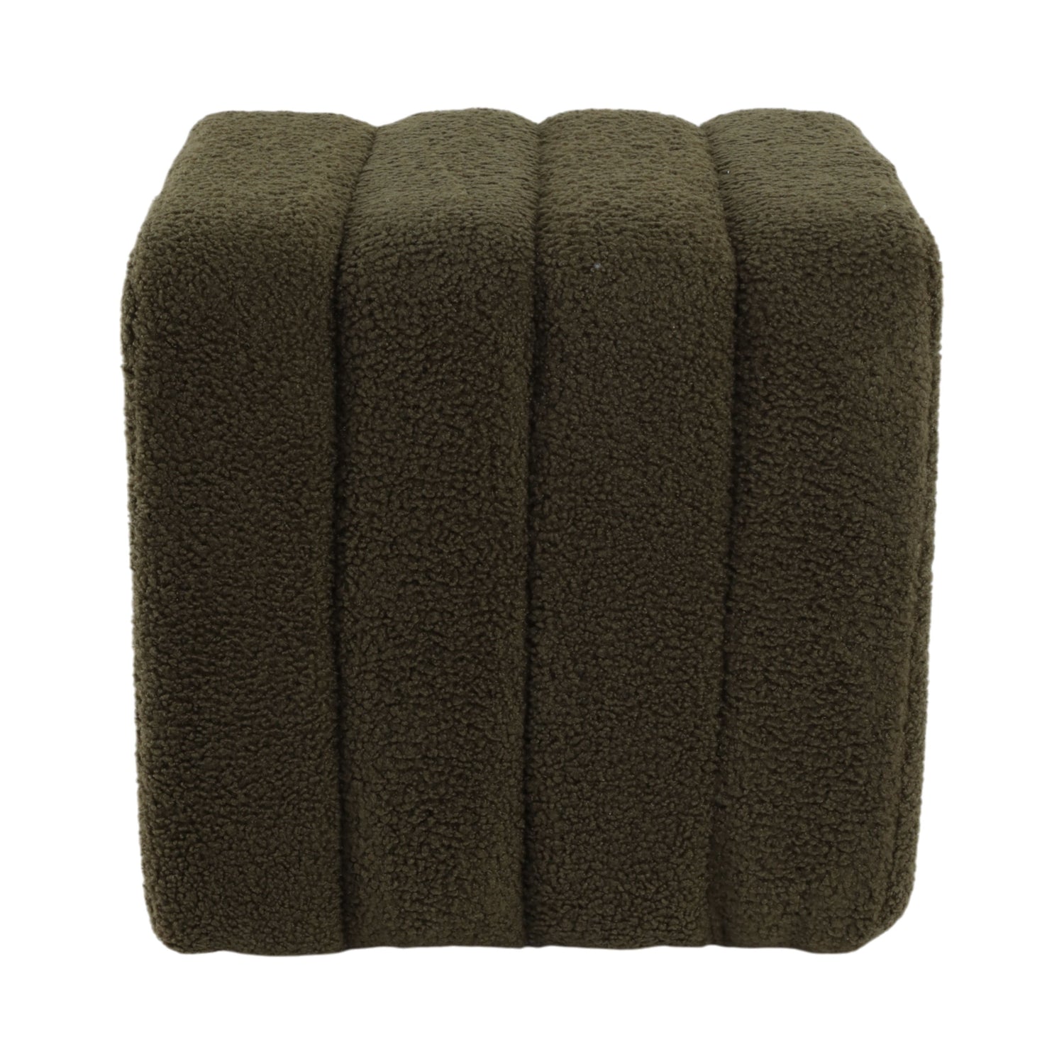 Ridged Square Boucle Ottoman - Green