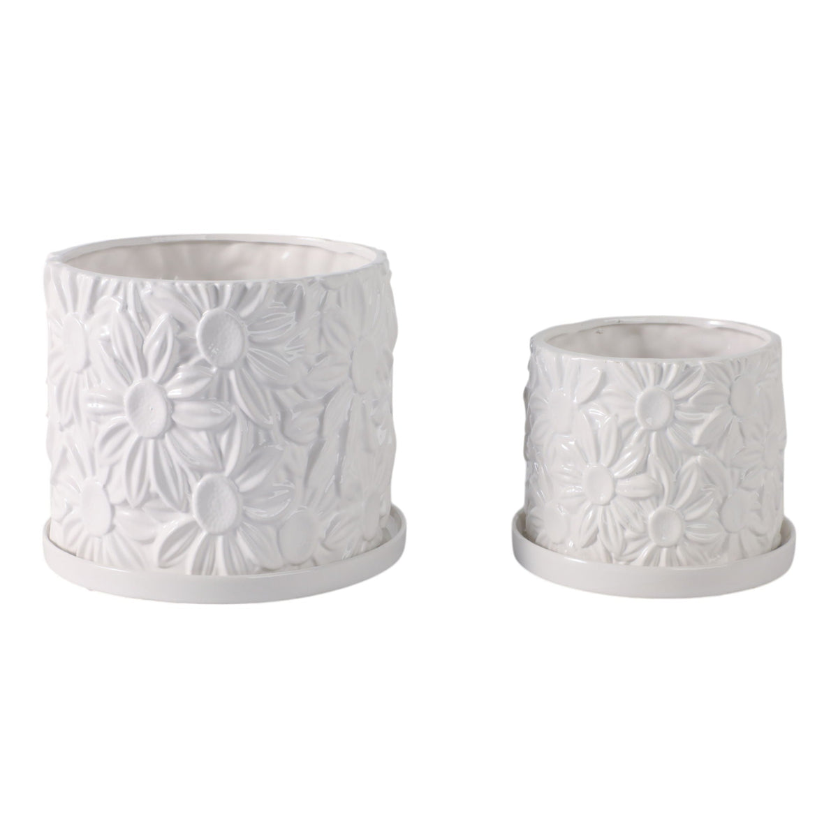 6" / 8" Daisy Flower Planter (Set of 2) - White